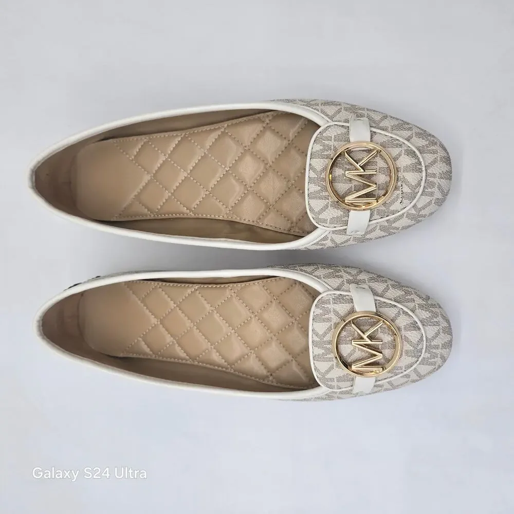 Michael Kors Fulton Logo Moccasin Vanilla Monogram Ballet Flat Moc Women's 9M
